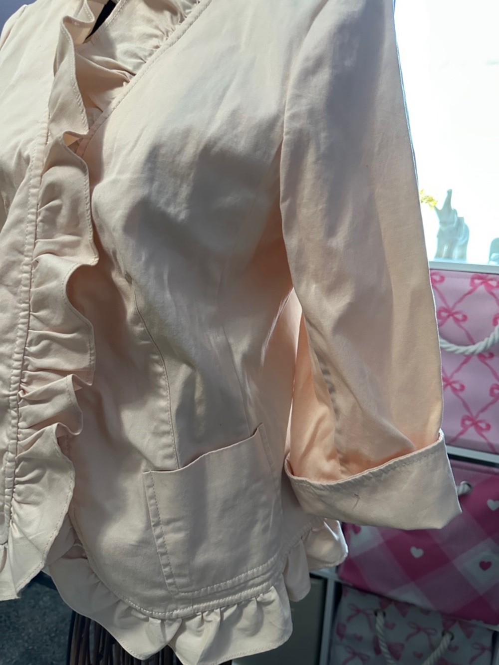 Talbots Light Peach Ruffle-Trim Jacket 12 - Picture 2 of 3